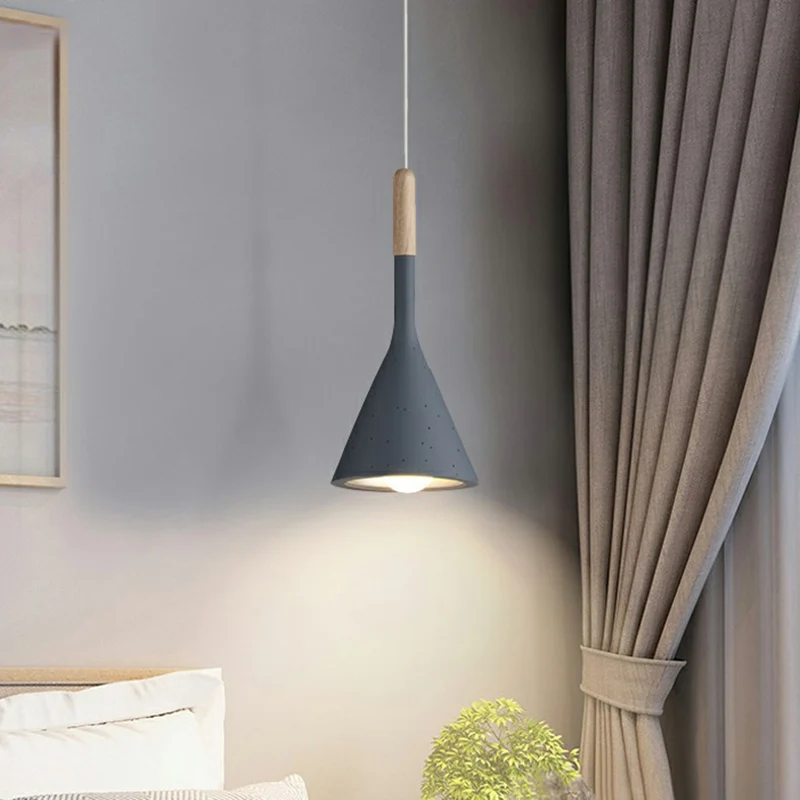 Lampe à suspension nordique en résine à 1 tête, éclairage suspendu de Restaurant en forme d'entonnoir avec aspect ciment C...