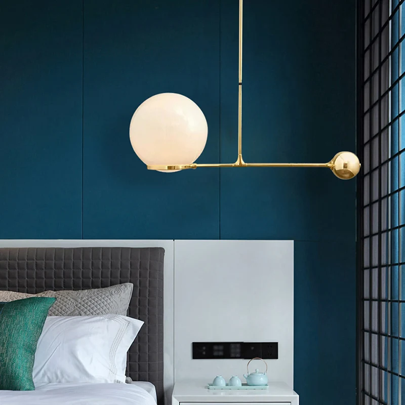 Lampe à suspension de plafond Globe Hotel en verre blanc givré, 1 tête, pendentif goutte postmoderne avec levier en noir/o...