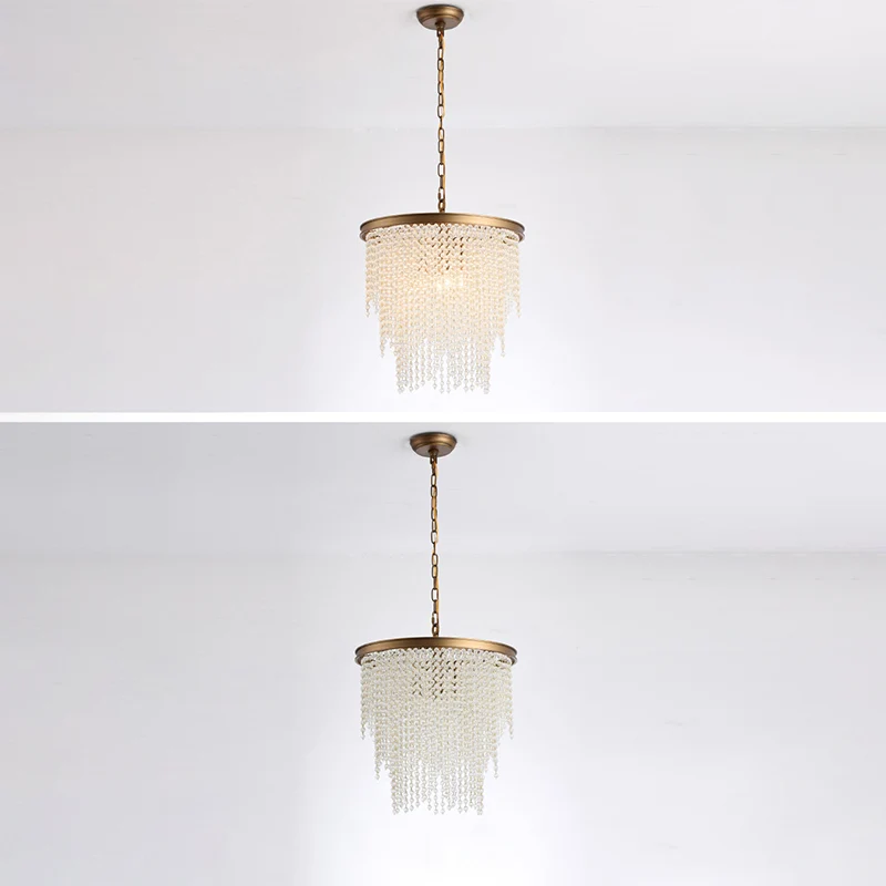 Lampe à suspension ronde en cascade à 4 lumières, petite lampe suspendue moderne et luxueuse en cristal pour salon Clearhalo
