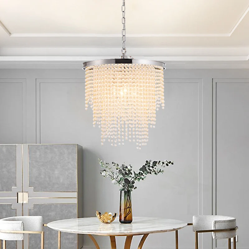 Lampe à suspension ronde en cascade à 4 lumières, petite lampe suspendue moderne et luxueuse en cristal pour salon Clearhalo