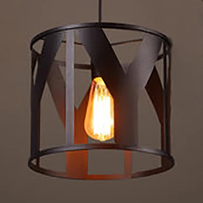 Lampe à suspension tambour finition noire, ampoule unique, lampe à suspension métallique Antique pour cuisine Clearhalo