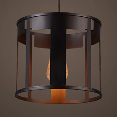 Lampe à suspension tambour finition noire, ampoule unique, lampe à suspension métallique Antique pour cuisine Clearhalo