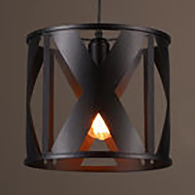 Lampe à suspension tambour finition noire, ampoule unique, lampe à suspension métallique Antique pour cuisine Clearhalo