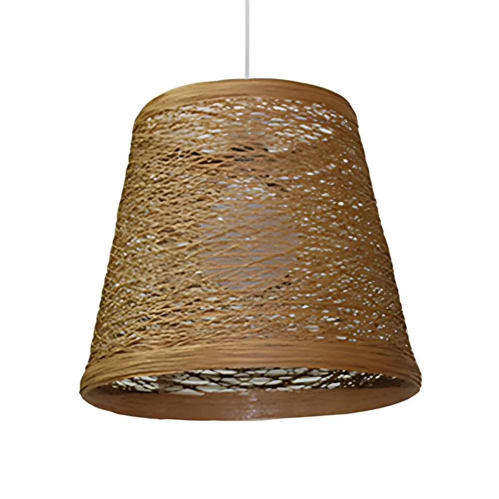 Lampe à suspension trapézoïdale en rotin, éclairage rustique à une tête en rouge/orange/blanc/marron/Begie Clearhalo