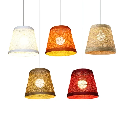 Lampe à suspension trapézoïdale en rotin, éclairage rustique à une tête en rouge/orange/blanc/marron/Begie Clearhalo