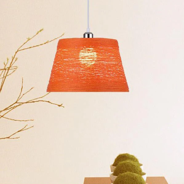 Lampe à suspension trapézoïdale en rotin, éclairage rustique à une tête en rouge/orange/blanc/marron/Begie Clearhalo