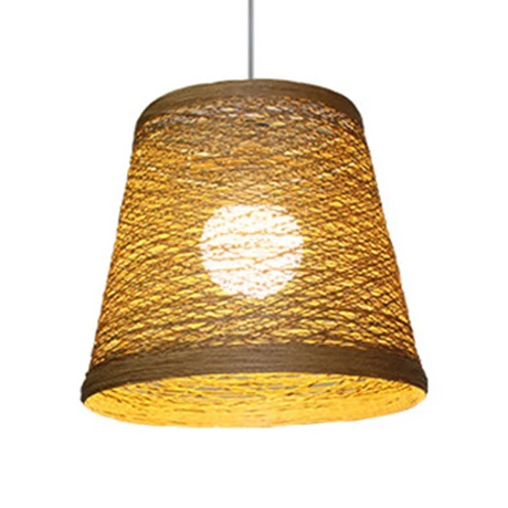 Lampe à suspension trapézoïdale en rotin, éclairage rustique à une tête en rouge/orange/blanc/marron/Begie Clearhalo