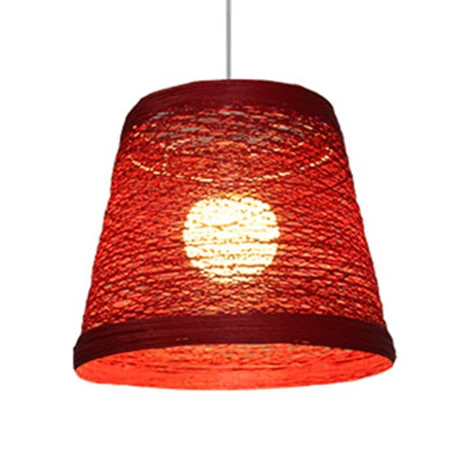 Lampe à suspension trapézoïdale en rotin, éclairage rustique à une tête en rouge/orange/blanc/marron/Begie Clearhalo