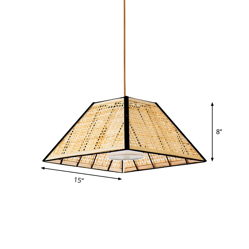 Lampe à suspension à 1 tête pour maison de thé, luminaire suspendu, Beige asiatique, avec abat-jour pyramidal en rotin Cle...