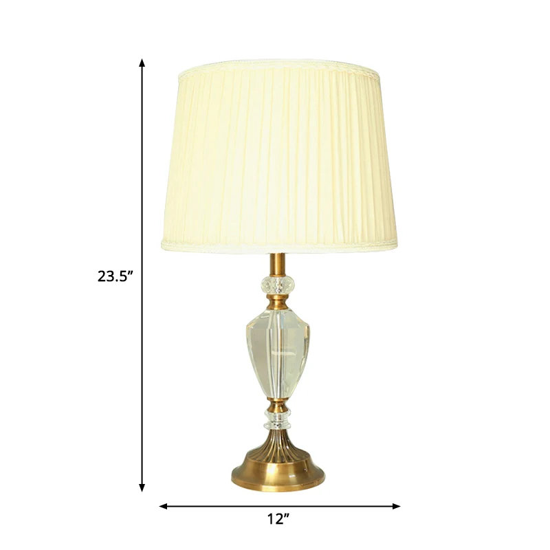 Lampe de table à abat-jour plissé à tête unique, lampe de chevet en tissu Beige Simple avec décoration en cristal Clearhalo