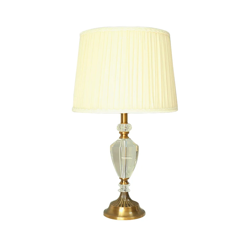 Lampe de table à abat-jour plissé à tête unique, lampe de chevet en tissu Beige Simple avec décoration en cristal Clearhalo