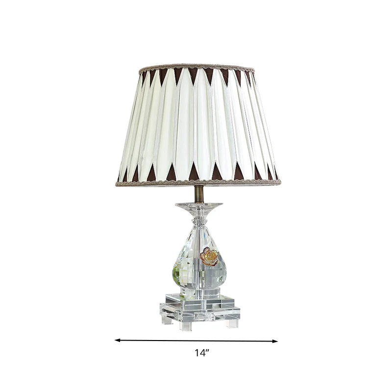 Lampe de Table à ampoule unique, abat-jour plissé Rural, veilleuse en tissu blanc avec Base en cristal pour chambre à couc...
