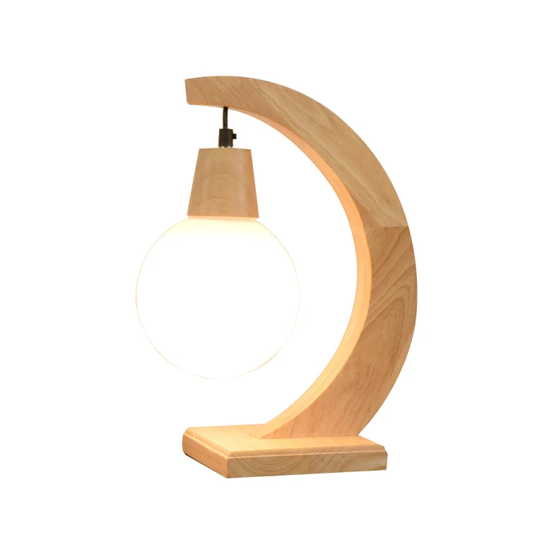 Lampe de Table en arc nordique en bois clair, 1 tête, pour chambre à coucher, avec abat-jour en verre dépoli crème, boule...