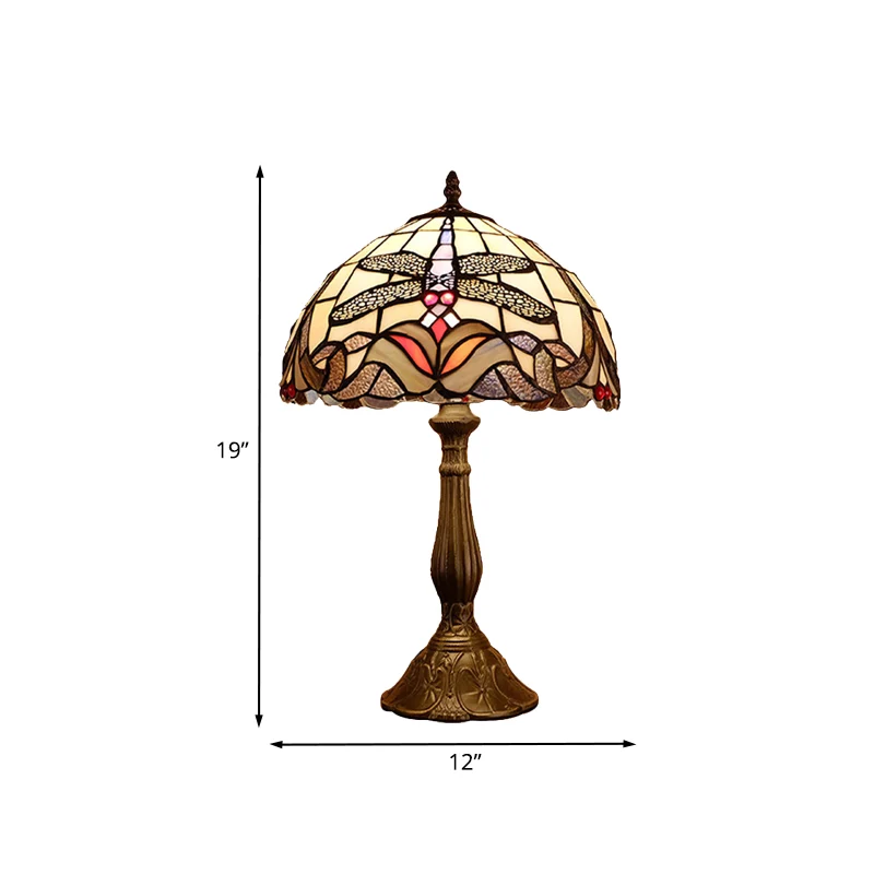 Lampe de table baroque libellule à 1 ampoule en verre teinté, bronze avec abat-jour en forme de bol Clearhalo