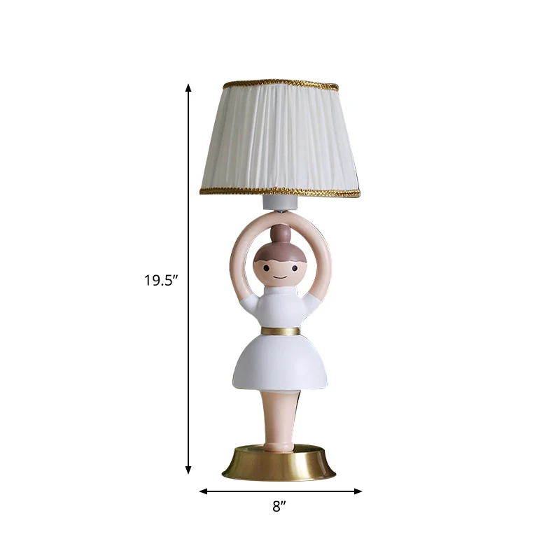 Lampe de Table à Base lumineuse blanche pour fille, 1 tête de lampe de chevet en résine avec abat-jour en tissu Clearhalo