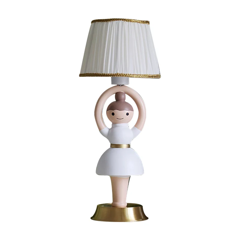Lampe de Table à Base lumineuse blanche pour fille, 1 tête de lampe de chevet en résine avec abat-jour en tissu Clearhalo