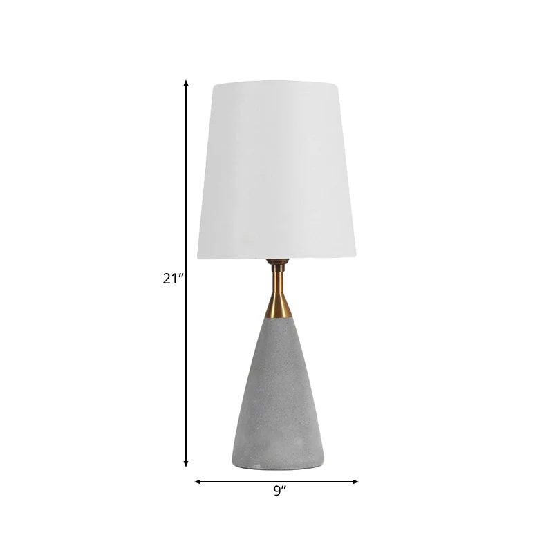Lampe de table blanche à 1 lumière, lampe de table de chevet minimaliste en tissu avec base conique en ciment gris Clearhalo