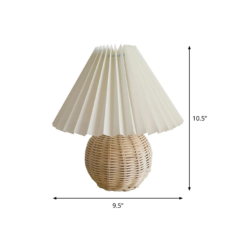 Lampe de table boule en bambou et rotin moderniste, 1 ampoule, lampe de nuit blanche avec abat-jour à cent plis Clearhalo