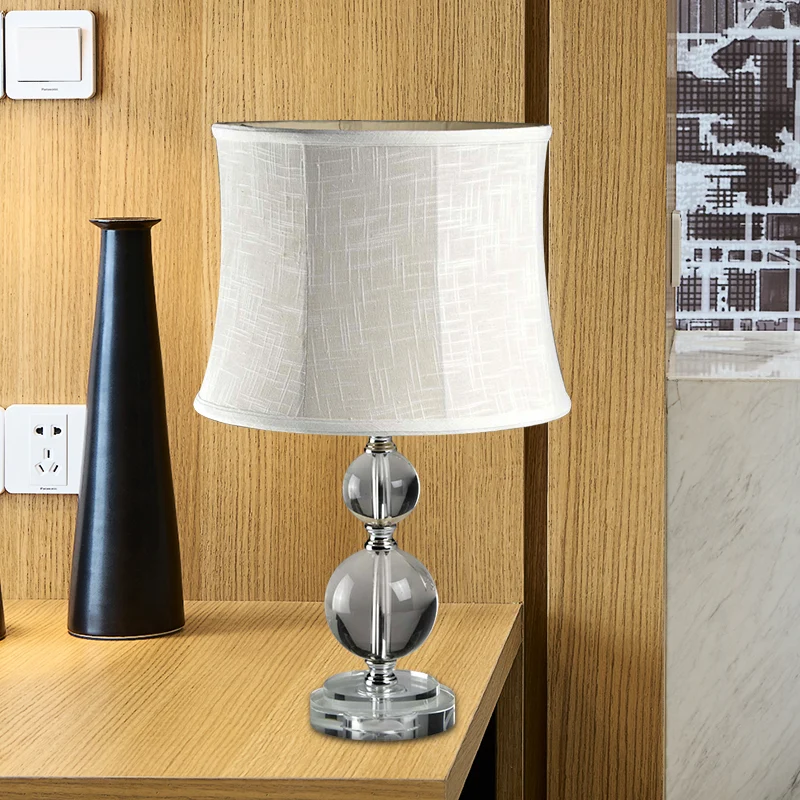 Lampe de table boule de cristal Simplicity 1, gris clair, avec abat-jour en tissu tambour Clearhalo