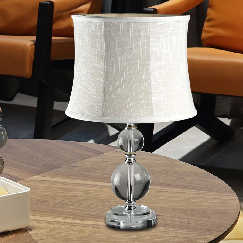 Lampe de table boule de cristal Simplicity 1, gris clair, avec abat-jour en tissu tambour Clearhalo