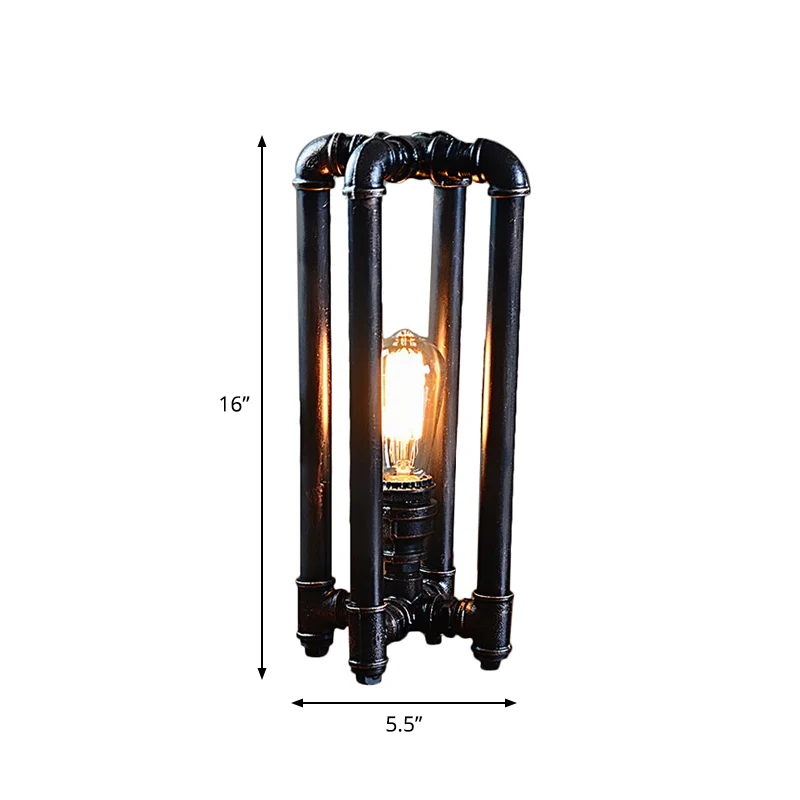 Lampe de table à brancher en fer noir, 1 lampe de table de chevet rustique avec conception de cage rectangulaire Clearhalo