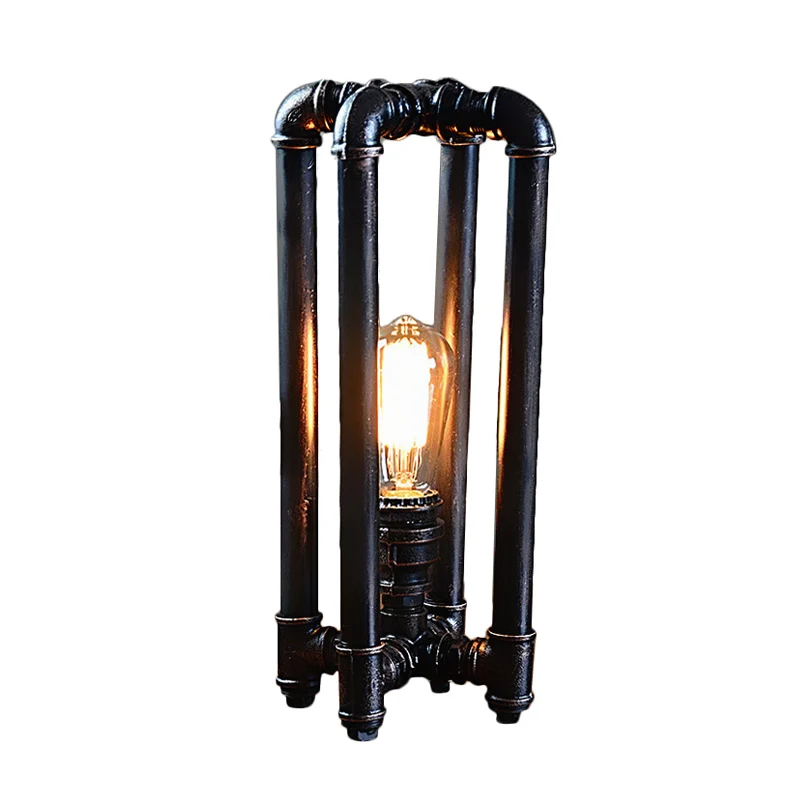 Lampe de table à brancher en fer noir, 1 lampe de table de chevet rustique avec conception de cage rectangulaire Clearhalo