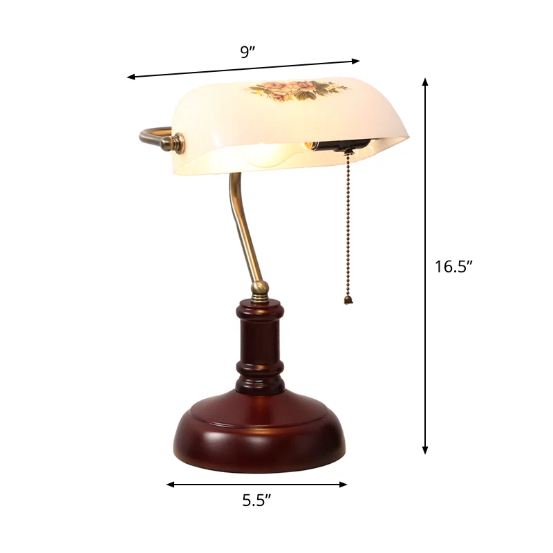 Lampe de Table à chaîne de traction simple demi-oblongue, Style Pastoral, lampe de nuit en verre blanc pour chevet Clearhalo