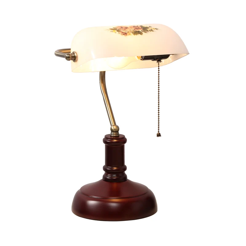 Lampe de Table à chaîne de traction simple demi-oblongue, Style Pastoral, lampe de nuit en verre blanc pour chevet Clearhalo