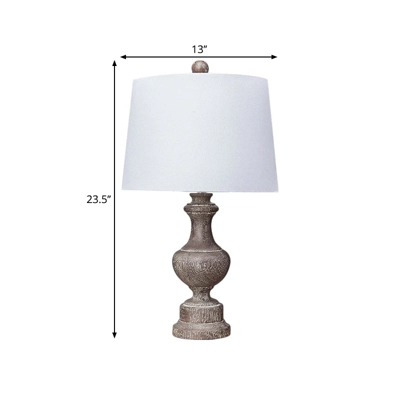 Lampe de table de chevet à abat-jour en forme de tonneau blanc, lampe de chevet en tissu antique à 1 ampoule avec base d'u...