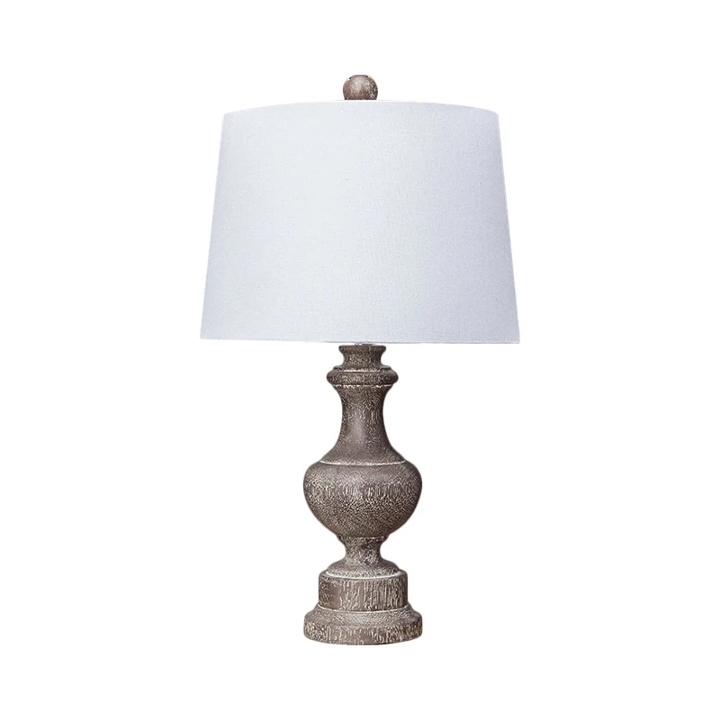 Lampe de table de chevet à abat-jour en forme de tonneau blanc, lampe de chevet en tissu antique à 1 ampoule avec base d'u...