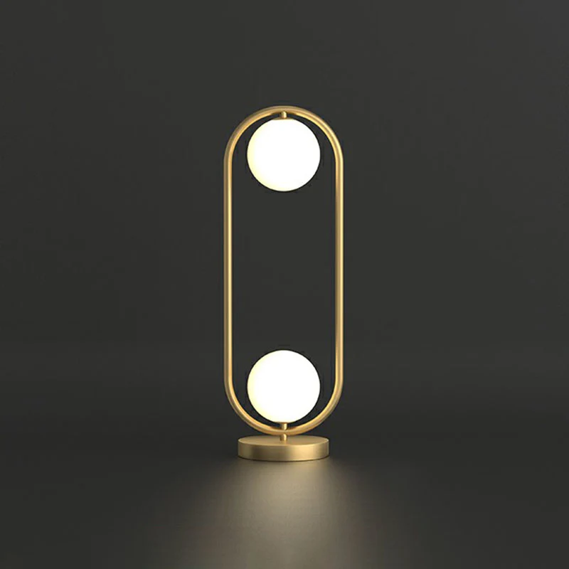 Lampe de table de chevet à 2 ampoules, finition dorée simple, avec abat-jour en verre crème et cadre ovale Clearhalo