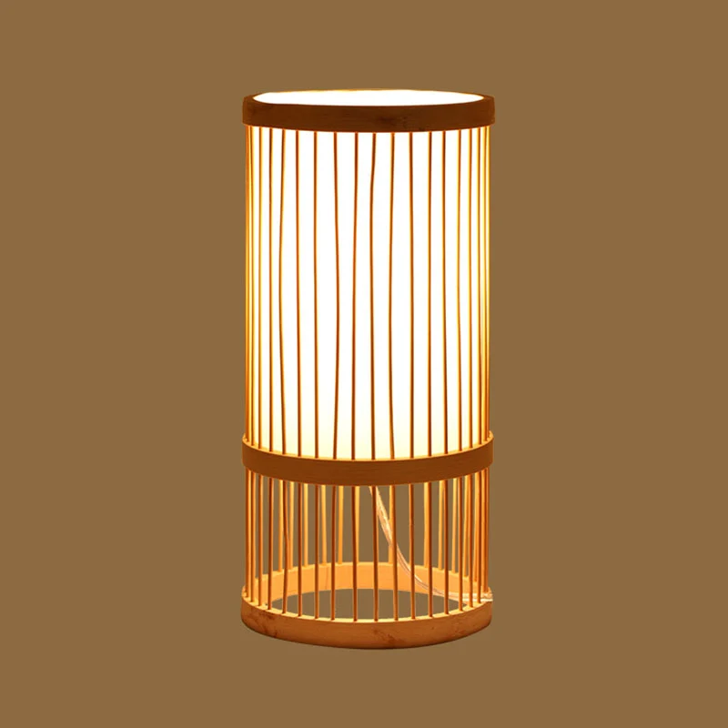Lampe de table de chevet en bambou tissé de style asiatique, 1 ampoule, en bois Clearhalo