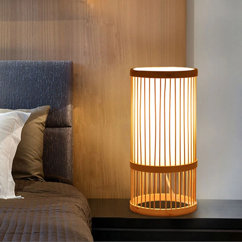 Lampe de table de chevet en bambou tissé de style asiatique, 1 ampoule, en bois Clearhalo