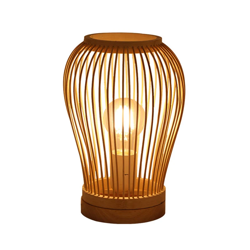 Lampe de table de chevet en bambou tissé de style asiatique, 1 ampoule, en bois Clearhalo