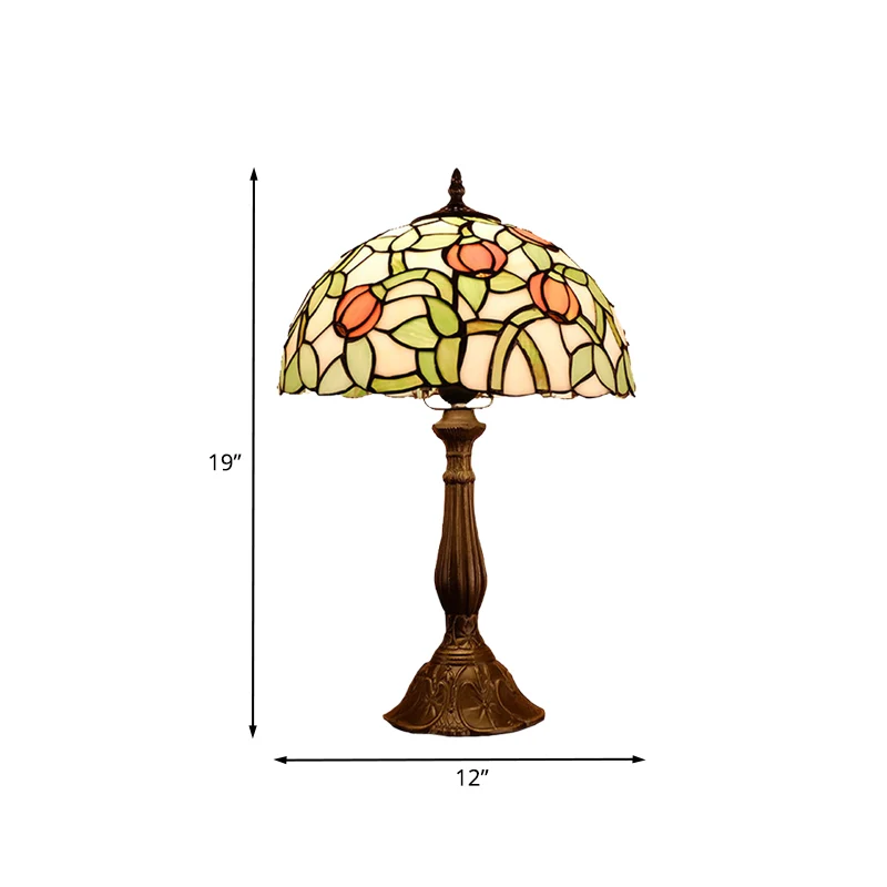 Lampe de table de chevet de chambre à coucher à 1 ampoule, lampe de table à motifs de tulipes en bronze méditerranéen avec...