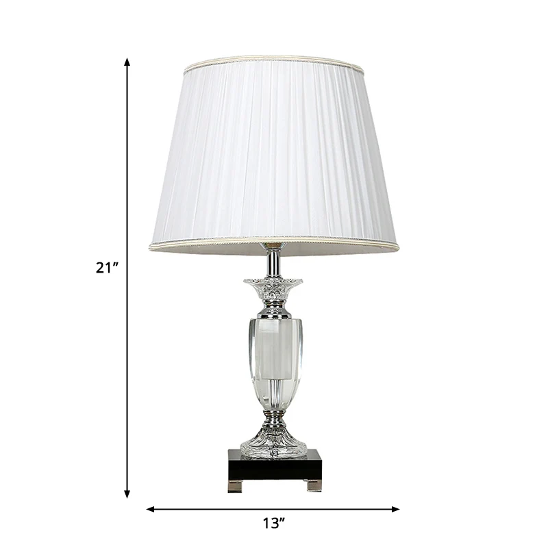 Lampe de table de chevet conique en tissu de style traditionnel à 1 lumière blanche avec base en cristal Clearhalo