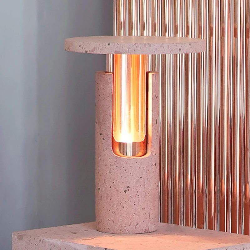 Lampe de table de chevet cylindrique à 1 tête, lampe de lecture en pierre moderniste en rose pour chevet Clearhalo