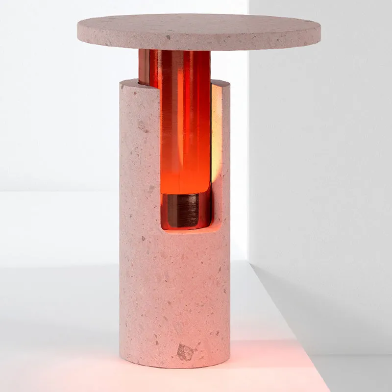 Lampe de table de chevet cylindrique à 1 tête, lampe de lecture en pierre moderniste en rose pour chevet Clearhalo