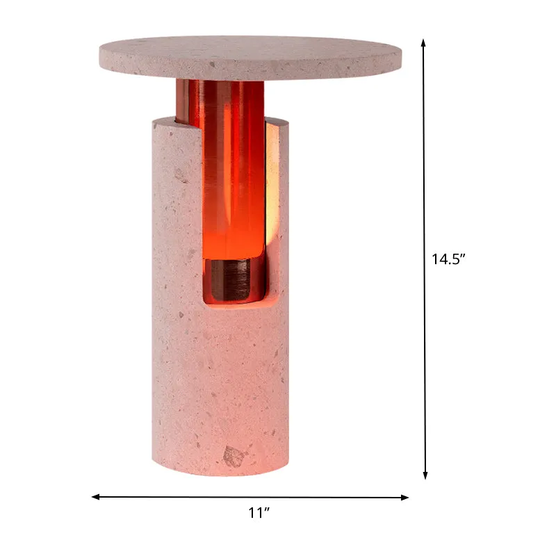 Lampe de table de chevet cylindrique à 1 tête, lampe de lecture en pierre moderniste en rose pour chevet Clearhalo