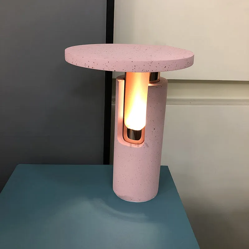 Lampe de table de chevet cylindrique à 1 tête, lampe de lecture en pierre moderniste en rose pour chevet Clearhalo