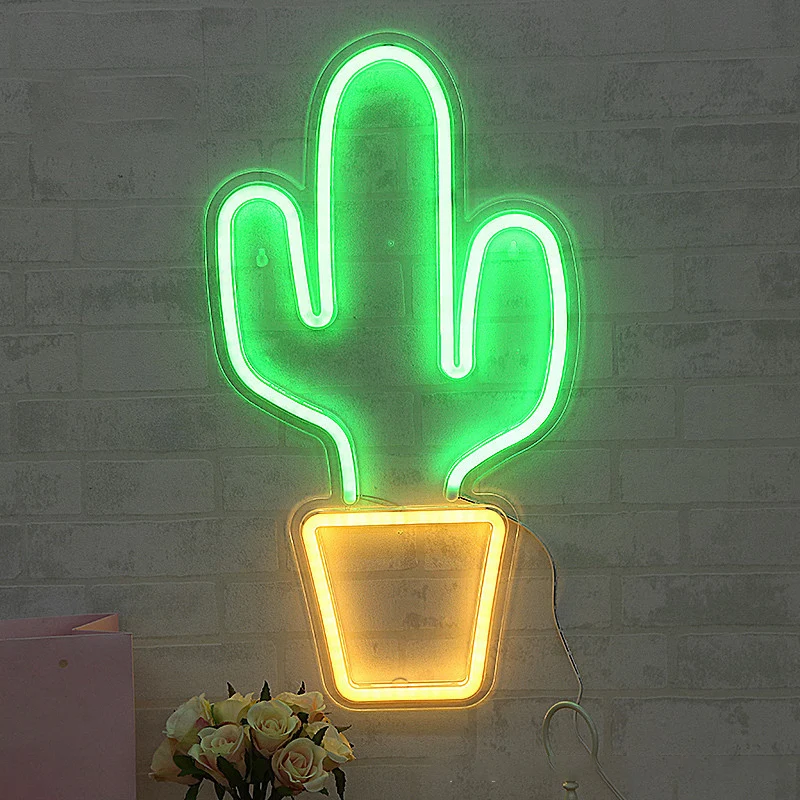 Lampe de table de chevet en forme de cactus en pot en plastique, veilleuse murale LED créative alimentée par USB en blanc...