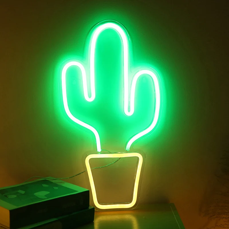Lampe de table de chevet en forme de cactus en pot en plastique, veilleuse murale LED créative alimentée par USB en blanc...