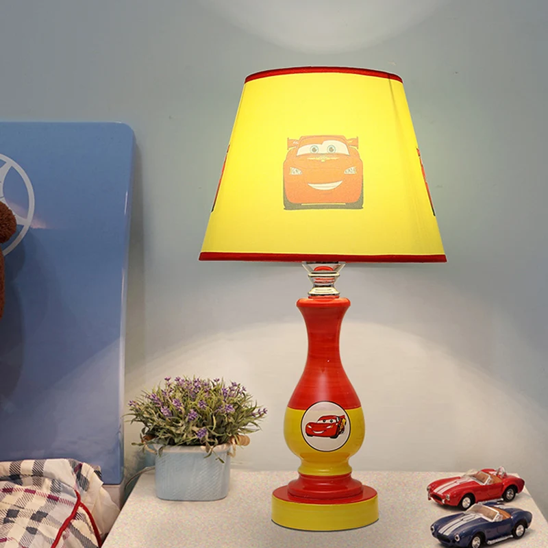 Lampe de table de chevet en forme de cône de dessin animé, 1 ampoule, veilleuse pour chambre de garçon, motif étoile/voitu...