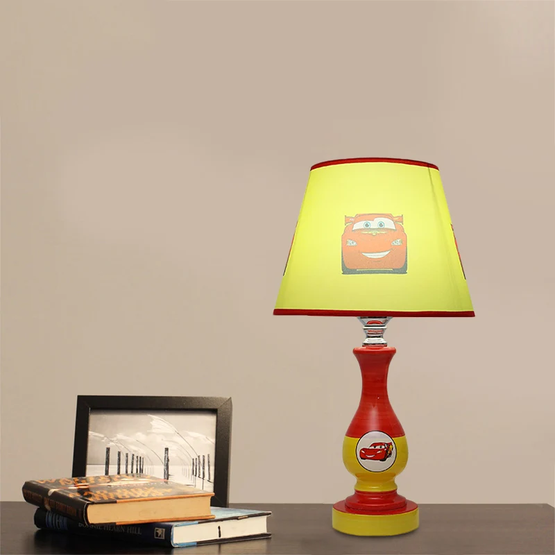 Lampe de table de chevet en forme de cône de dessin animé, 1 ampoule, veilleuse pour chambre de garçon, motif étoile/voitu...