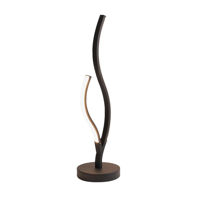Lampe de table de chevet LED minimaliste en acrylique courbée, éclairage de travail, noir/blanc, avec base circulaire en m...