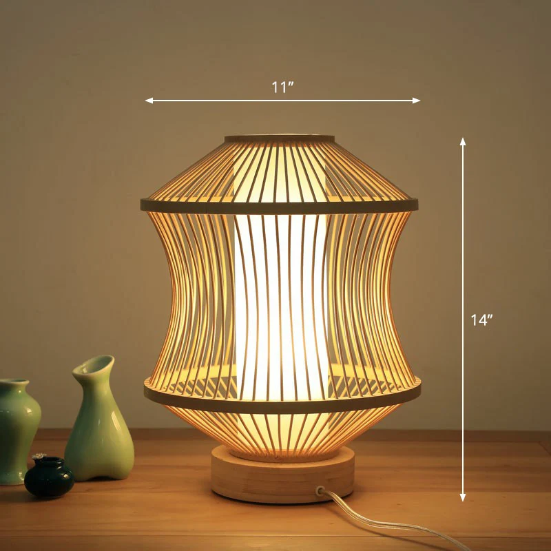 Lampe de table de chevet ombragée contemporaine en bambou, éclairage de table simple pour salon de thé en bois Clearhalo
