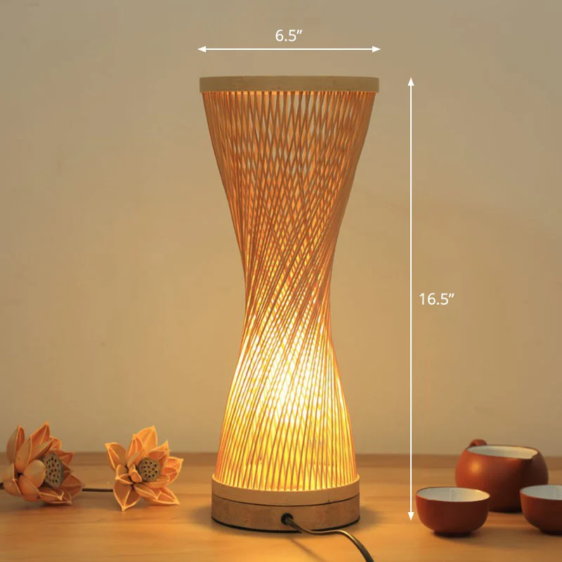 Lampe de table de chevet ombragée contemporaine en bambou, éclairage de table simple pour salon de thé en bois Clearhalo
