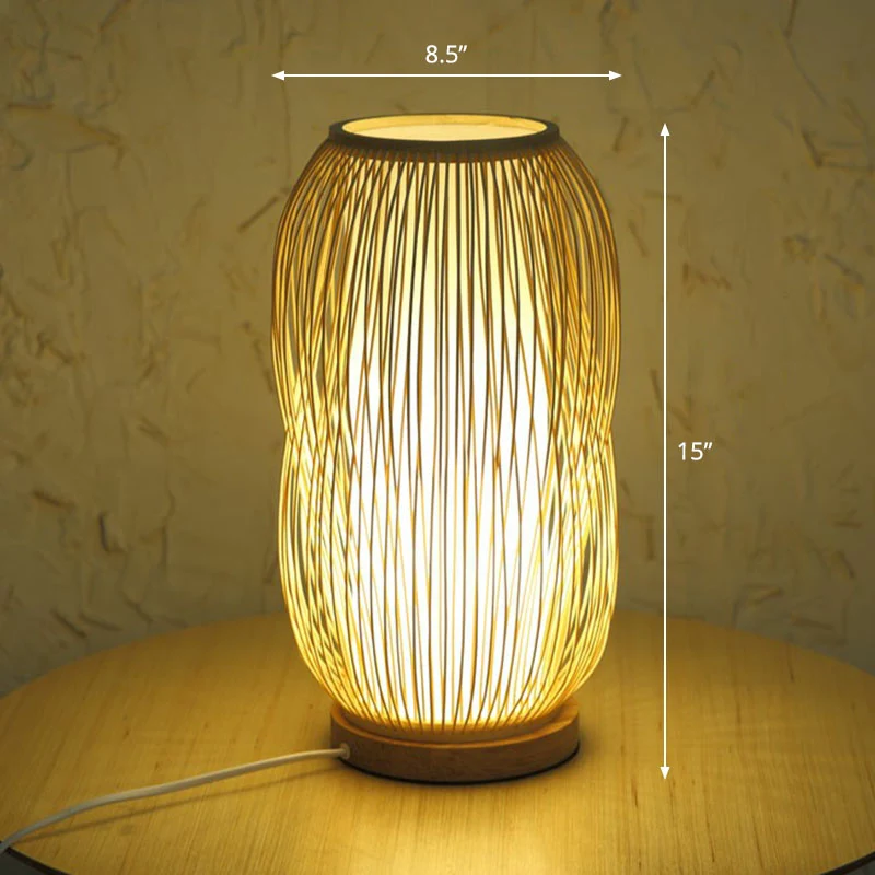 Lampe de table de chevet ombragée contemporaine en bambou, éclairage de table simple pour salon de thé en bois Clearhalo