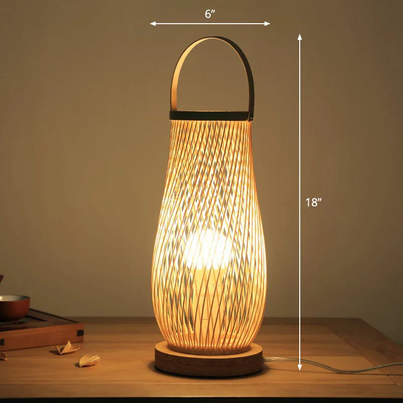Lampe de table de chevet ombragée contemporaine en bambou, éclairage de table simple pour salon de thé en bois Clearhalo