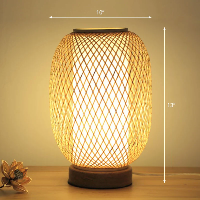 Lampe de table de chevet ombragée contemporaine en bambou, éclairage de table simple pour salon de thé en bois Clearhalo